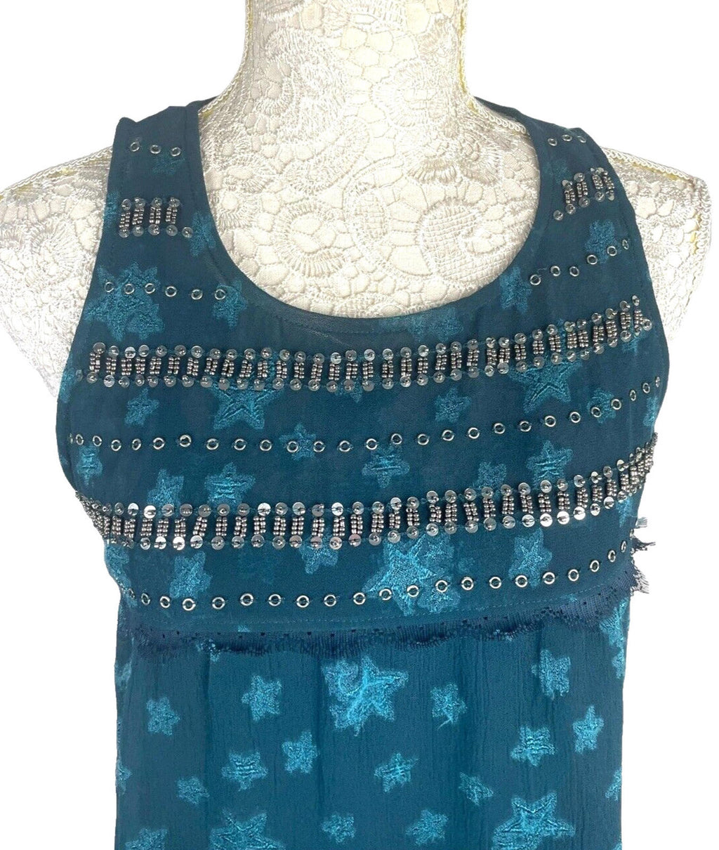 Next Turquoise Next Starscene Tunic Top  Women's UK Size 10 Chiffon Layered Embellished Sparkle