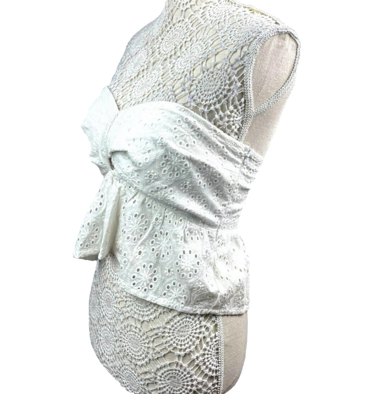 White Strapless Peplum Top Embroidered Daisy Design Women's UK Size 8