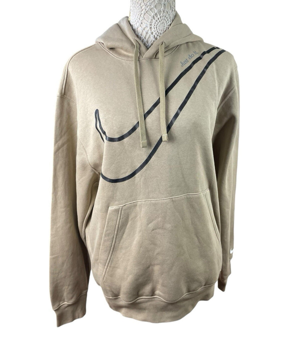 Nike Swoosh Hoodie Fleece Lined Jersey Beige Stone Women's UK Size S