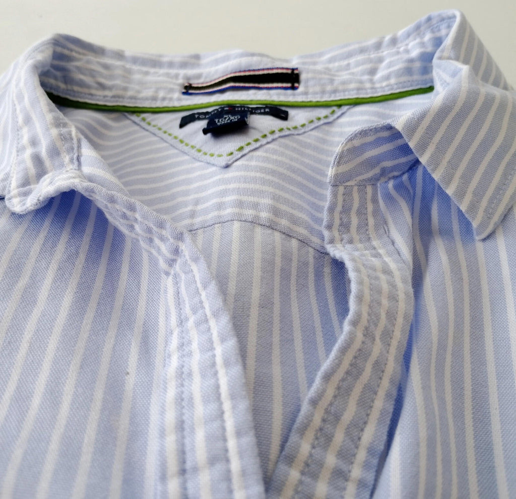 Tommy Hilfiger Shirt Men's UK Size XL Blue Striped Long Sleeve Pockets Easy Care