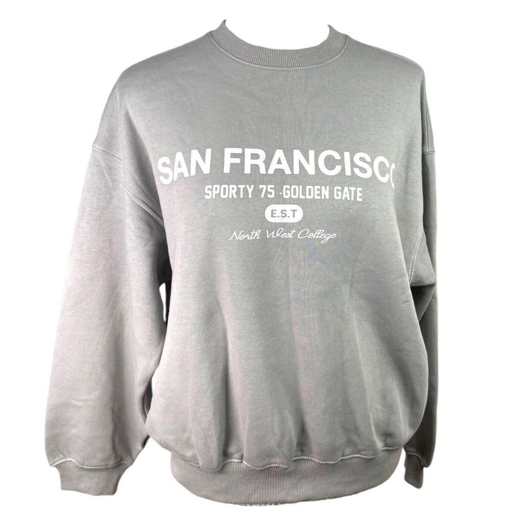 Bershka San Francisco Sweatshirt Women’s UK Size XS Oversized Jersey Lined Grey
