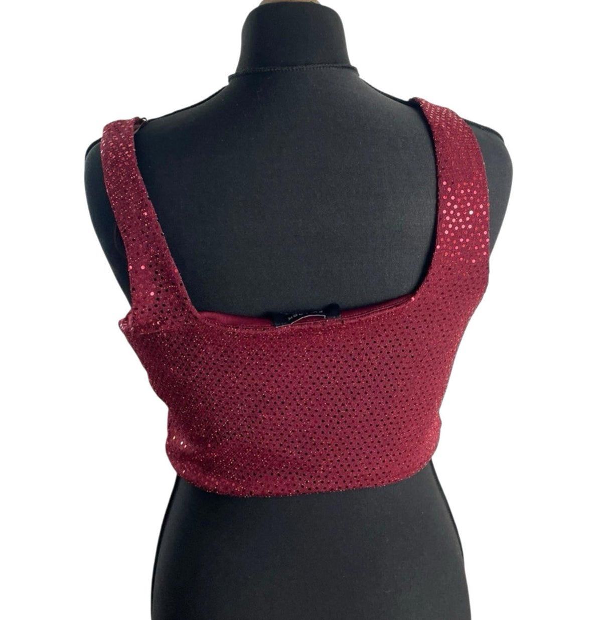 New Look Burgundy New Look Red Sparkle Crop Top Square Neck Stretch Women's UK Size 16