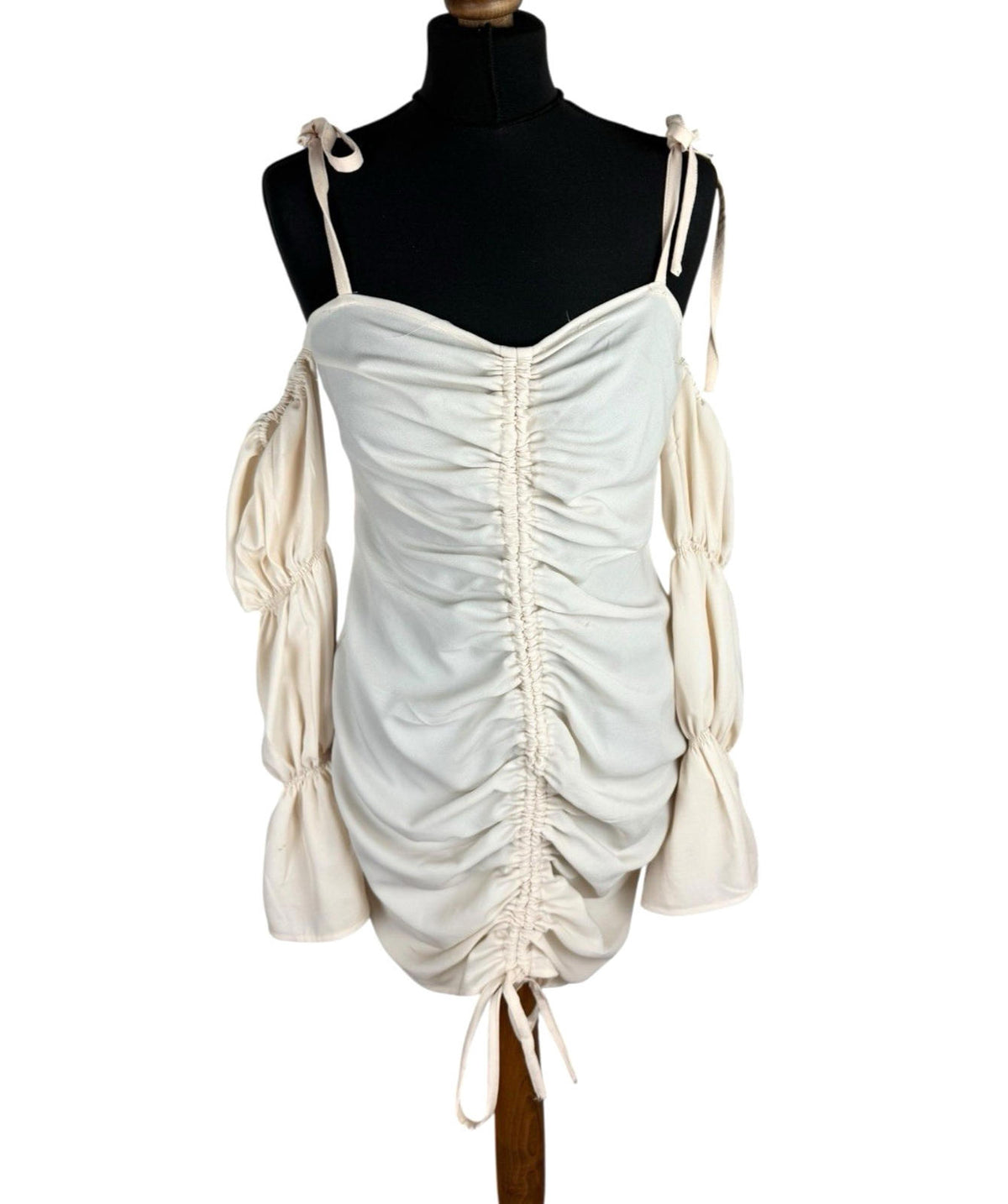 Boohoo Cream Mini Dress Ruffle Off The Shoulder Women's UK Size 12