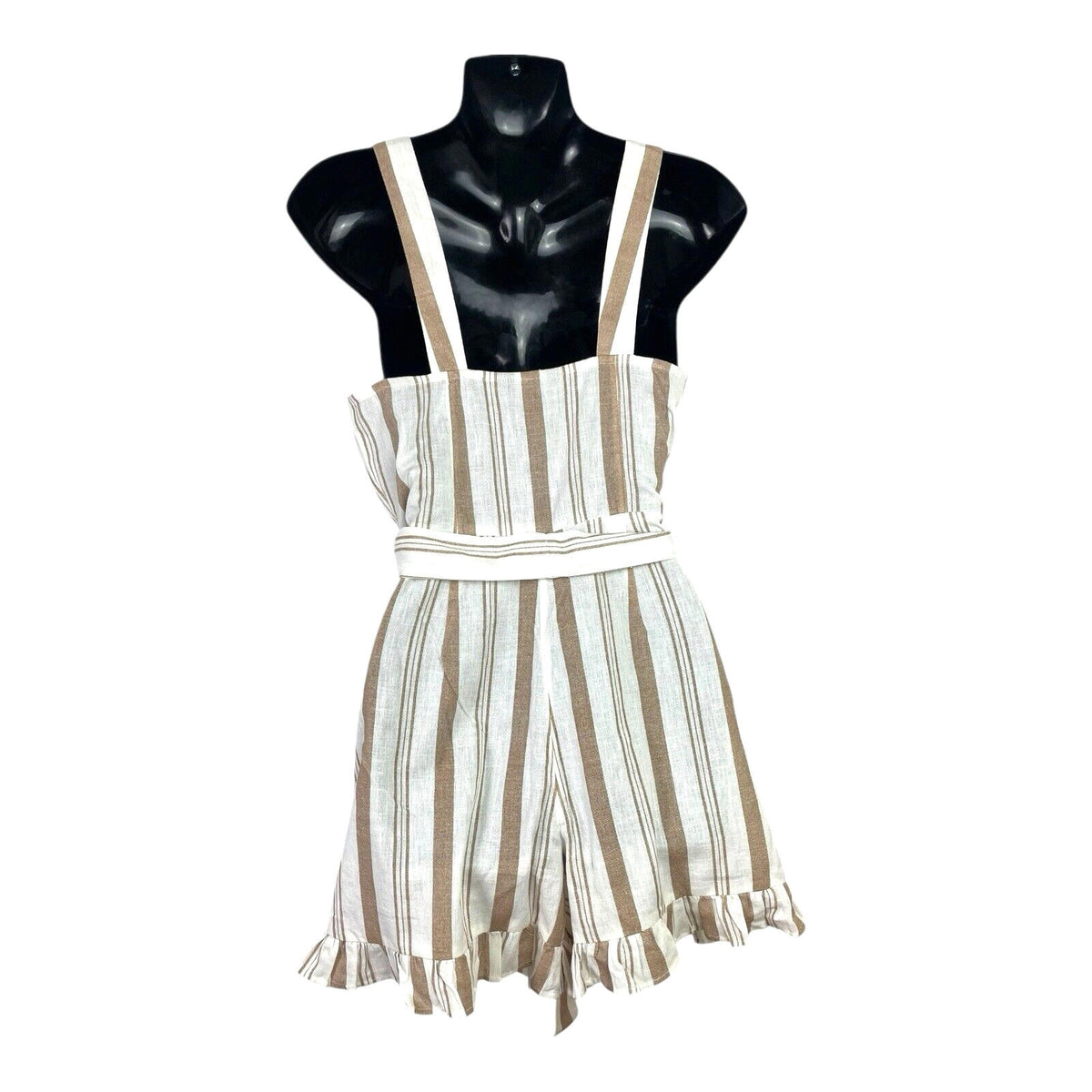 New Look Cream New Look White & Beige Stripe Playsuit Belted Pockets Women's UK Size 6