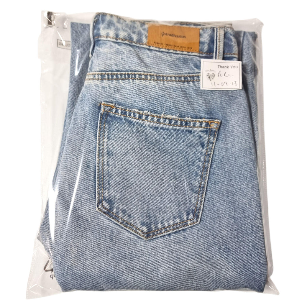 stradivarius Blue Stradivarius Jeans Women's UK Size 8 Straight Fit High Waisted Light Blue Denim