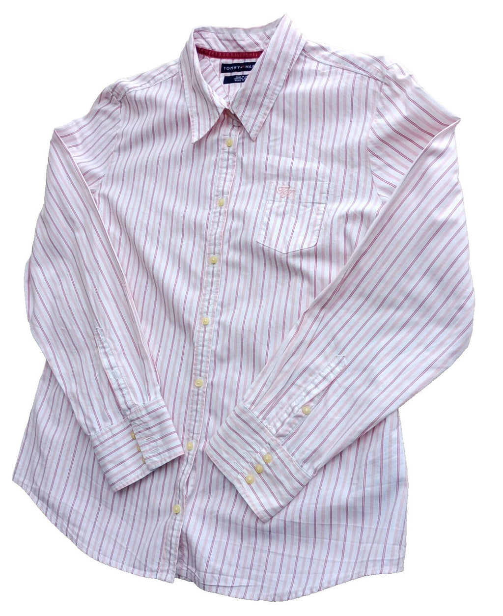 Tommy Hilfiger Shirt Men's UK Size XL Pink Striped Long Sleeve Pockets Easy Care