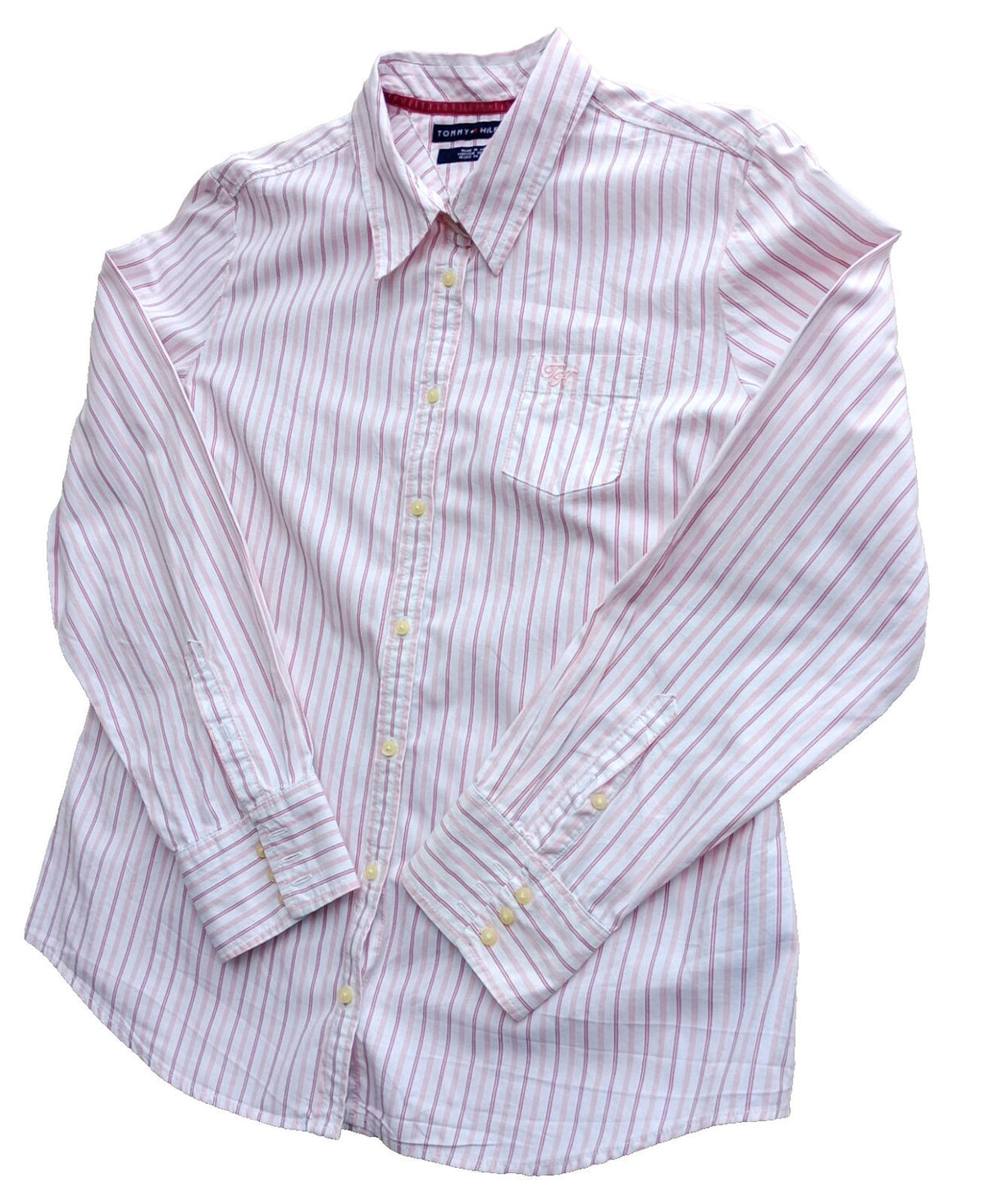 Tommy Hilfiger Shirt Men's UK Size XL Pink Striped Long Sleeve Pockets Easy Care