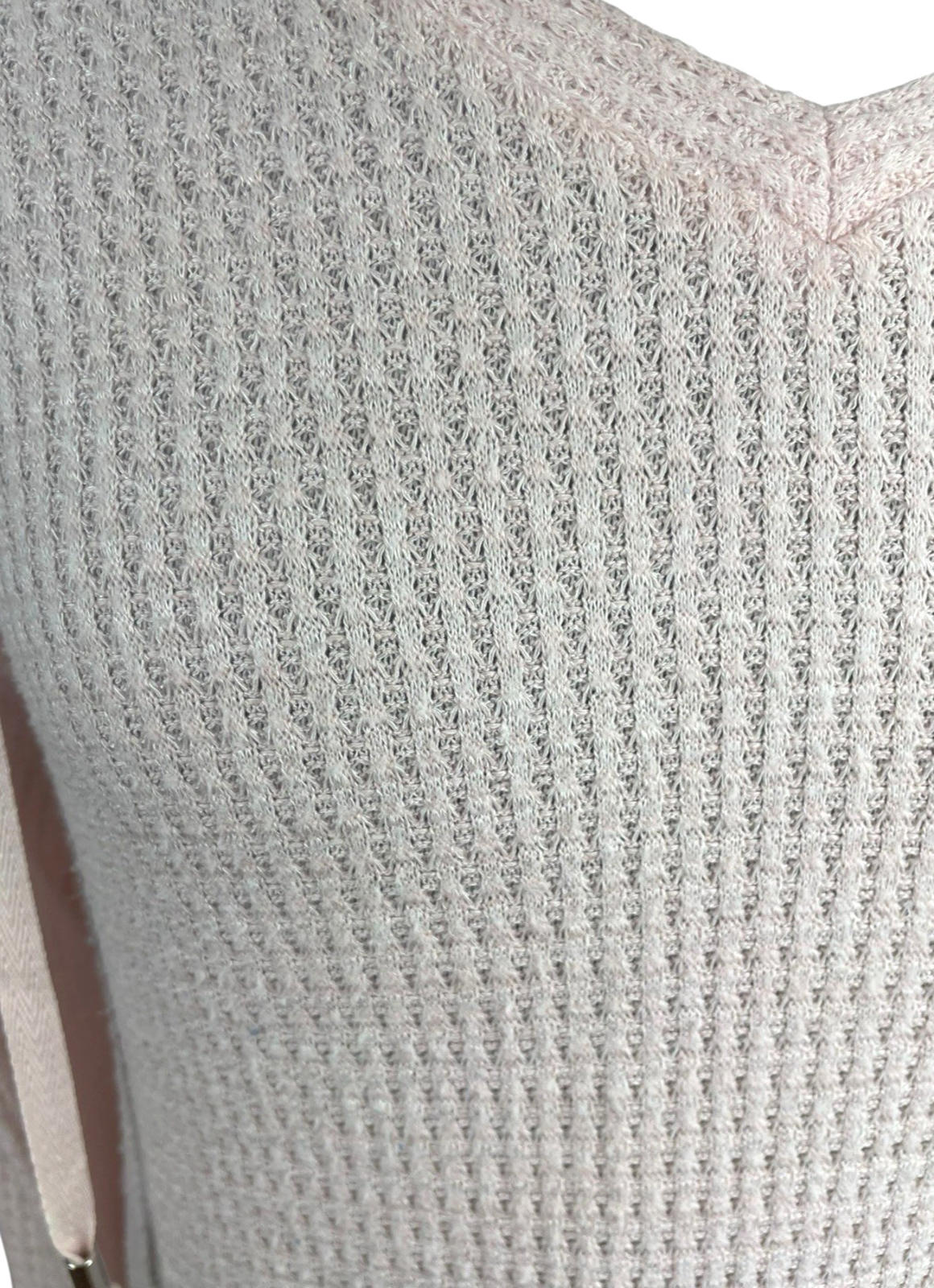 Lounge Wear Pink Waffle Knit Hooded Top Women's UK Size 10 Pale Pink Deep V-Neck Textured Sweater