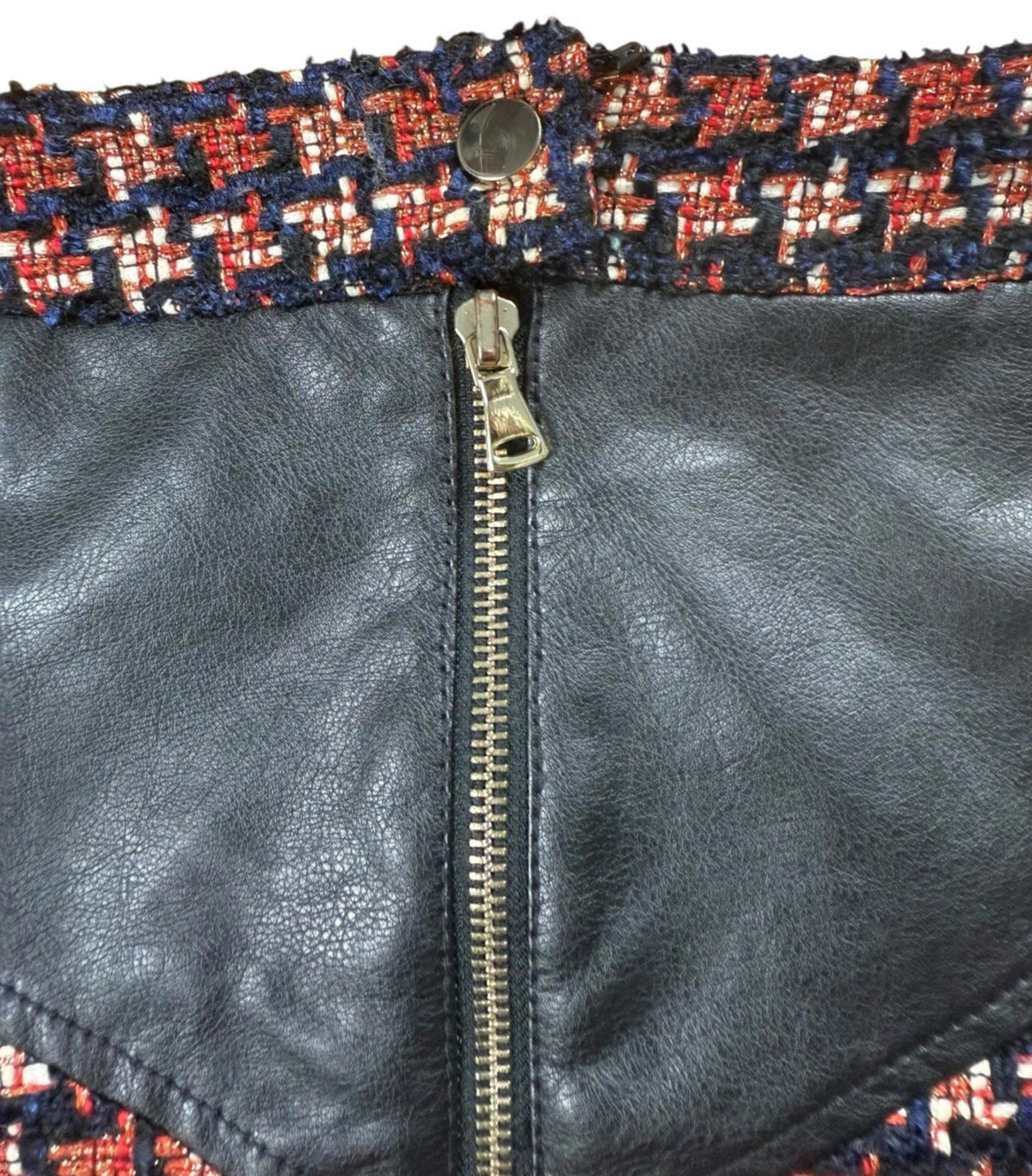 River Island Tweed A-Line Mini Skirt Faux Leather High Waist Women's UK Size 8