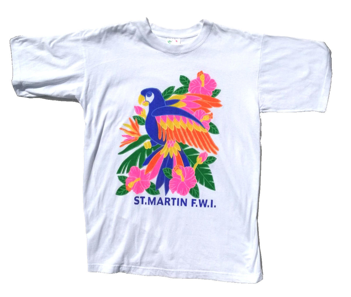 Colourful Parrot Caribbean Graphic Print T-Shirt Men's Size XL White Crew Neck