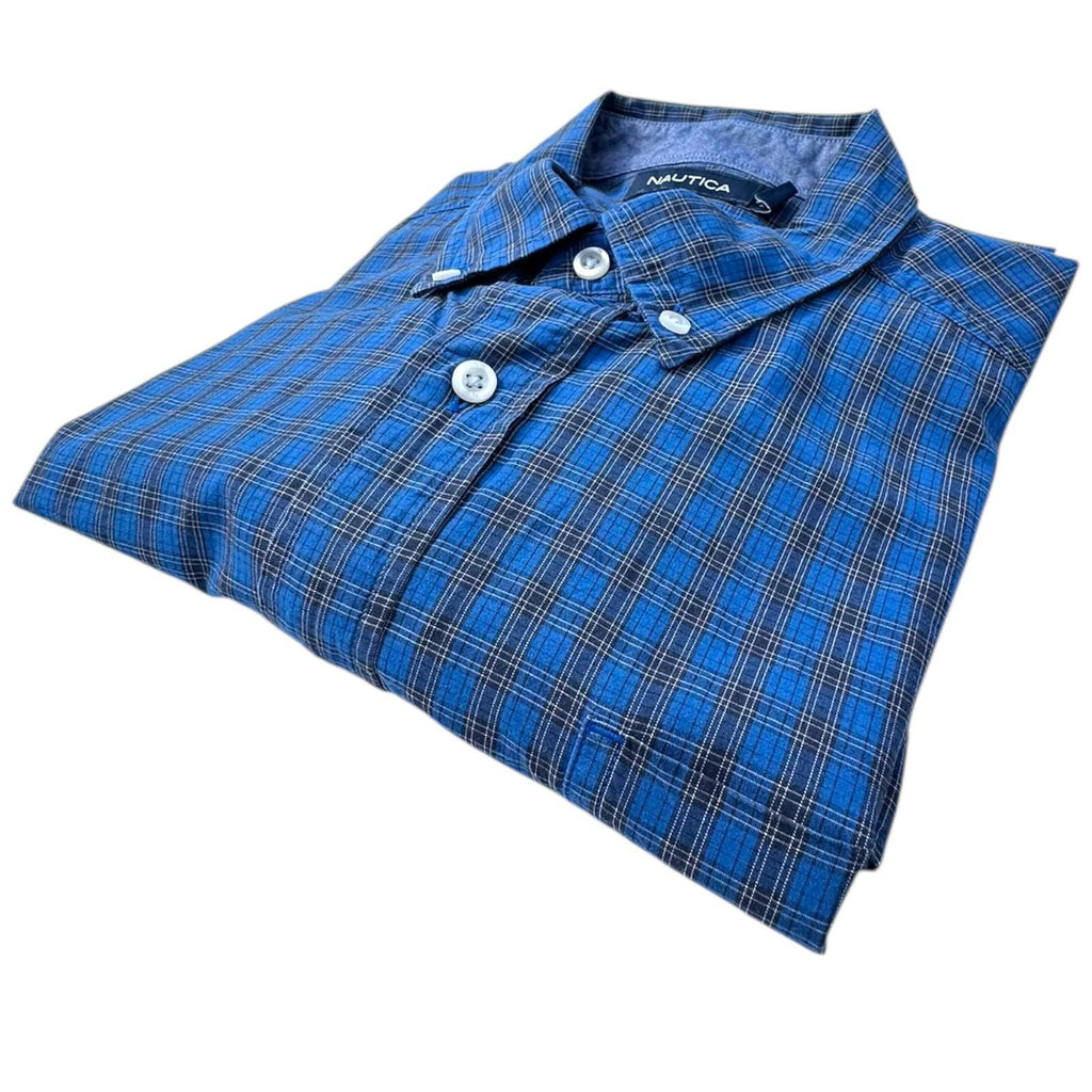 Nautica Shirt Men's UK Size XL Blue Striped Long Sleeve Pockets Button Collar