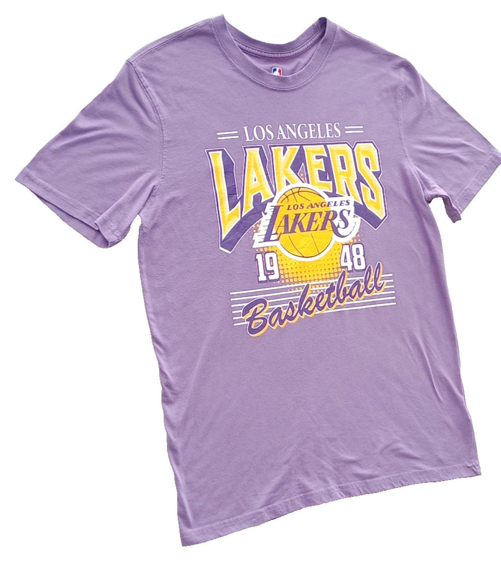 NBA Lilac NBA Graphic Print T-Shirt Men's UK Size M Lilac Crew Neck Cotton Rich Lakers