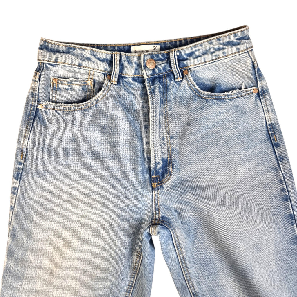 stradivarius Blue Stradivarius Jeans Women's UK Size 8 Straight Fit High Waisted Light Blue Denim