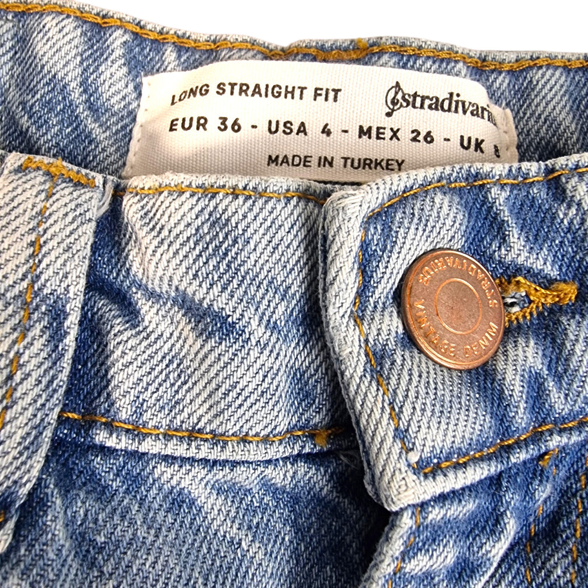 stradivarius Blue Stradivarius Jeans Women's UK Size 8 Long Split Hem Straight Fit High Waist Blue