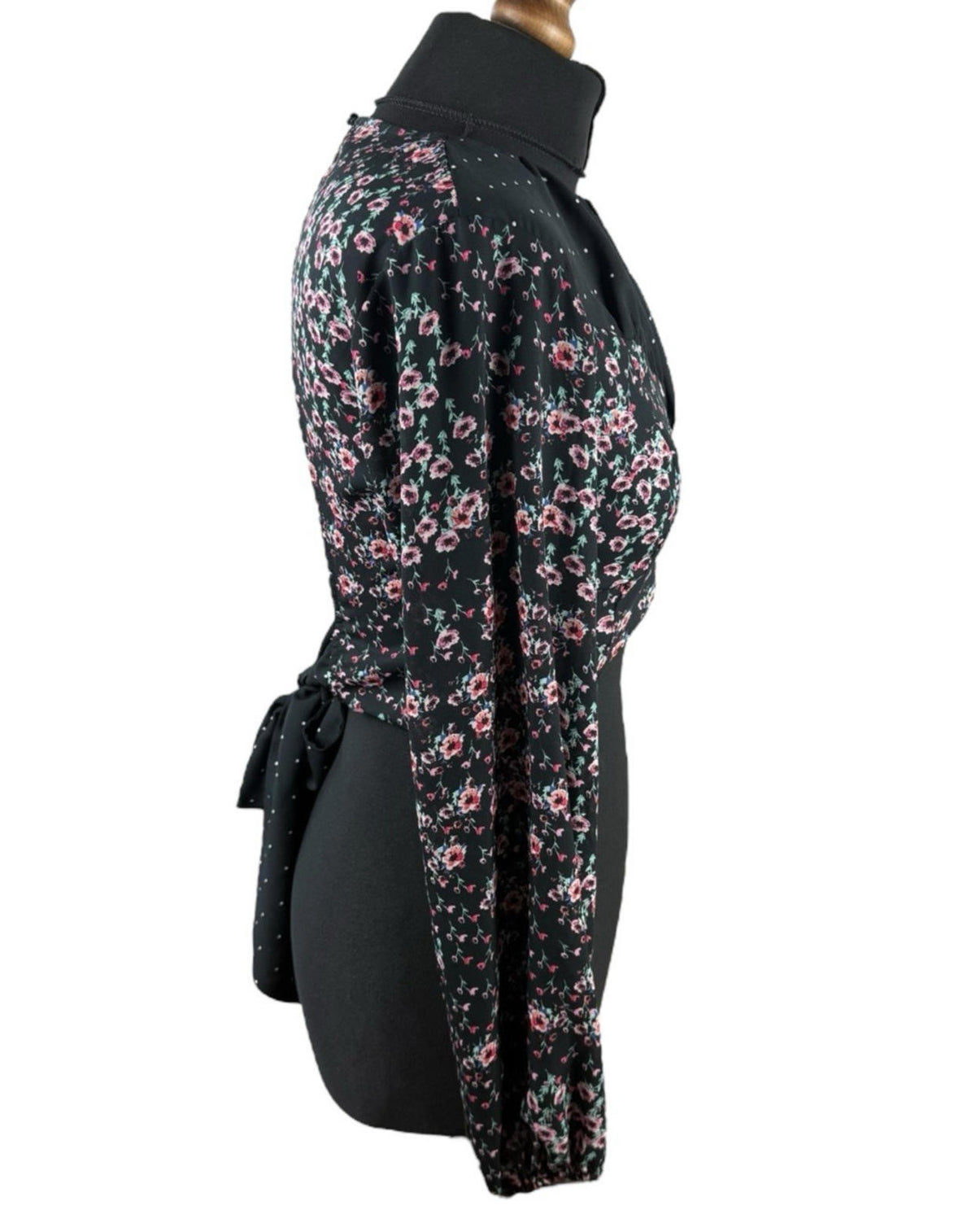 Topshop Black Floral Crop Top Backless High Neck Long Sleeve Women's UK Size 10