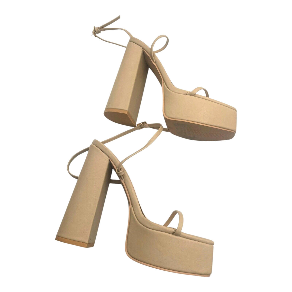 Nasty Gal Beige Nasty Gal Beige Open Toe Platform Block Heel Shoes Women's UK Size 6
