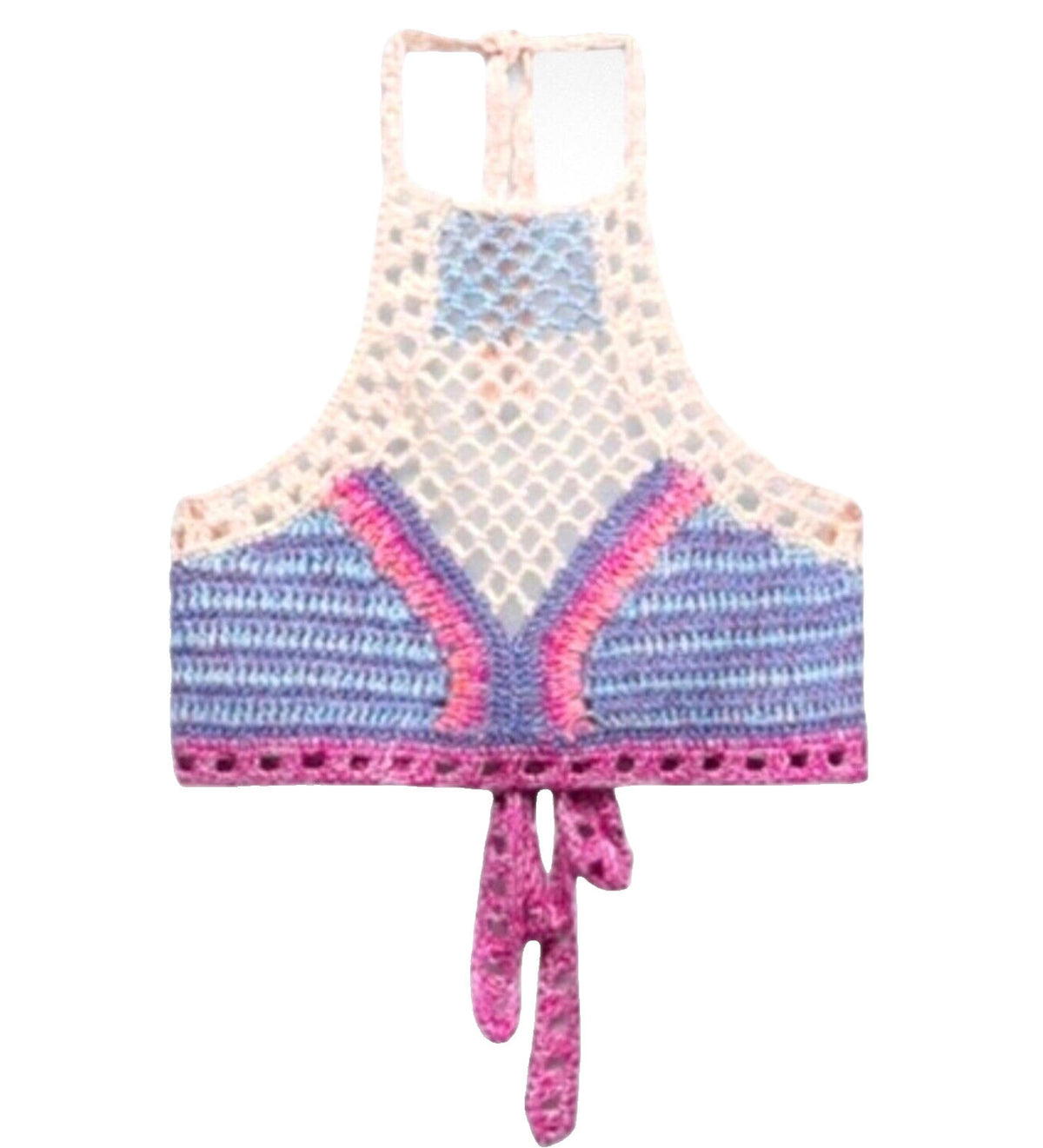 ZARA Multi Zara Crochet Knit Halter Crop Top Summer Women's UK Size Large