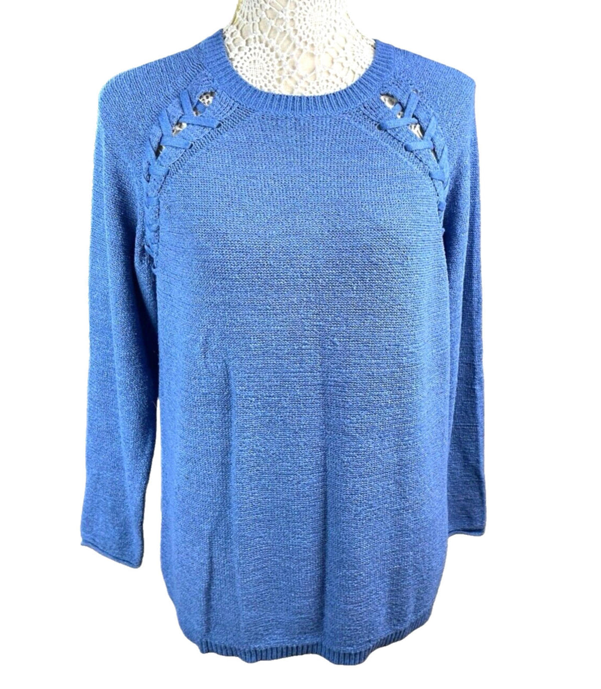 Papaya Jumper Blue Knit Textured Detail Women's UK Size M