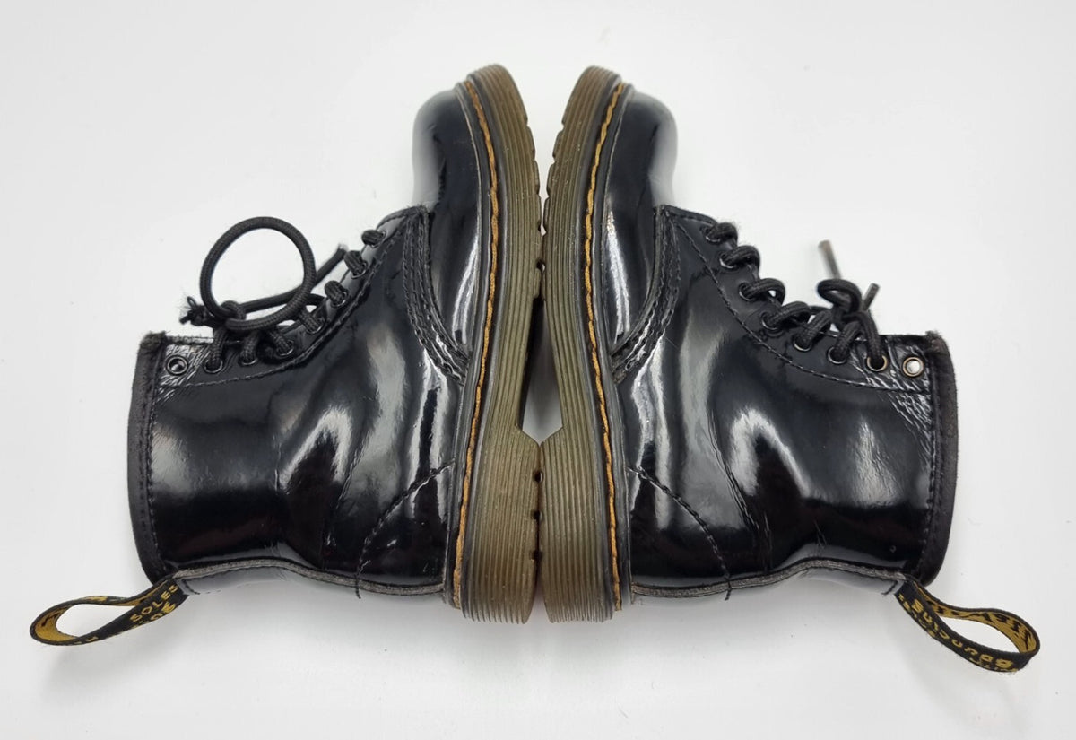 Dr Martens Toddler 1460 Black Patent Boots Side Zip Shoes Kids Size UK 7 EUR 24