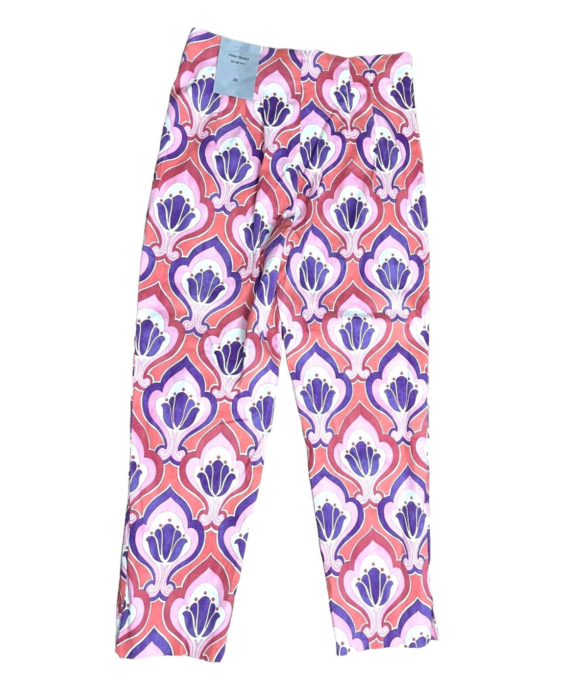 ZARA Multi Zara Trousers Slim Fit High Waist Ankle Chino Printed Women's UK Size 6