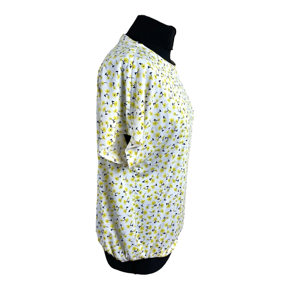 Marks & Spencer White Yellow Floral T-Shirt Blouse Women's UK Size 14 Crew Neck