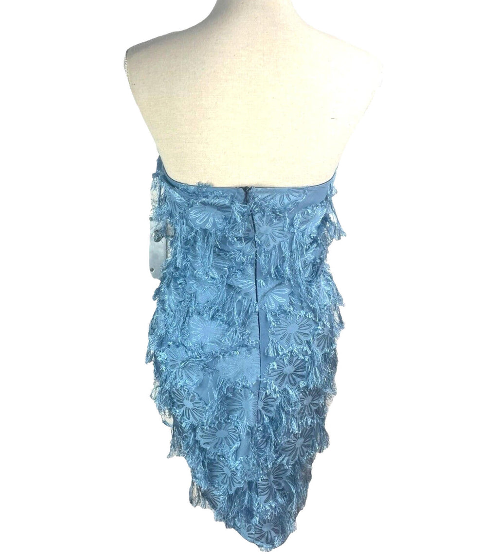 Pretty Little Thing Blue Faux Feather Off Shoulder Mini Dress Women's UK Size 8