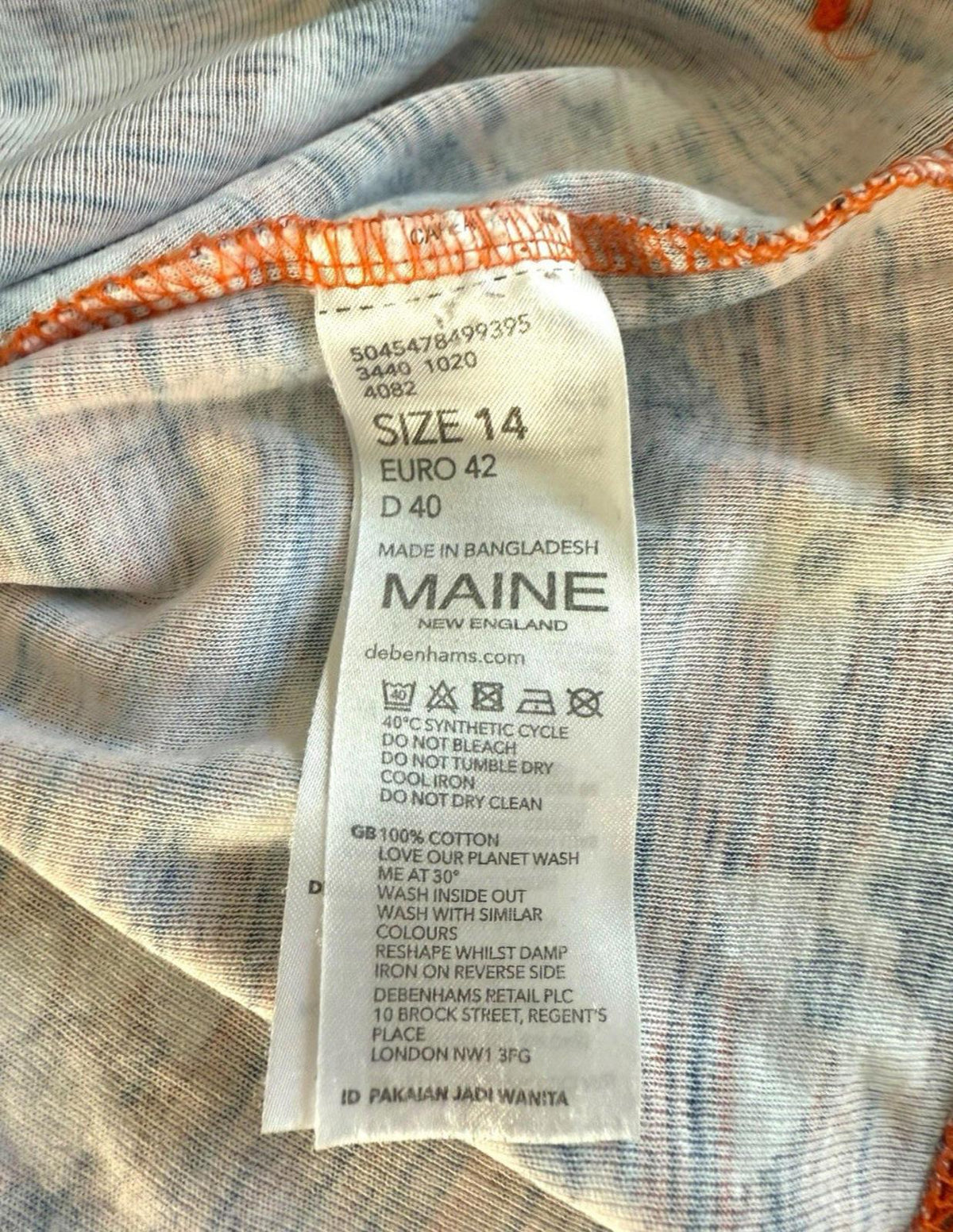 Maine Orange Floral T-shirt Top Blouse Crew Neck Women's UK Size 14