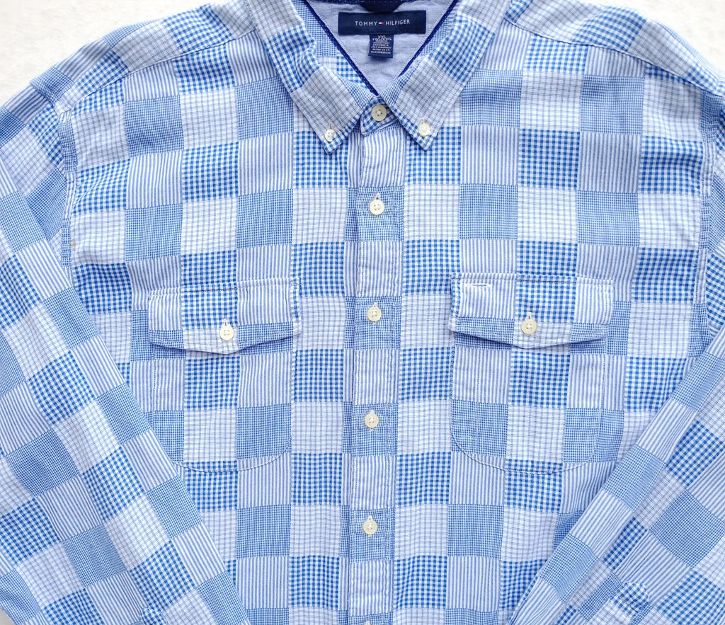 Tommy Hilfiger Men's UK Size 2XL Blue Check Long Sleeve Pockets Easy Care