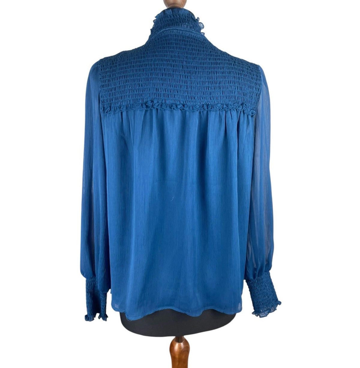 Laundry Shelli Segal Blue Laundry By Shelli Segal Blue High Neck Chiffon Top Women's UK Size XS