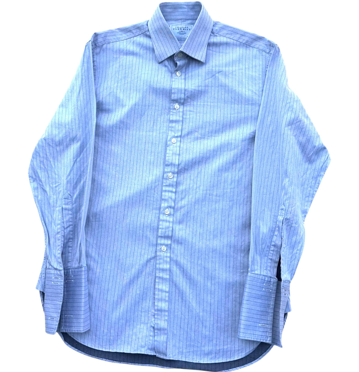 Charles Tyrwhitt Shirt Long Sleeve Striped 100% Cotton Blue Men's UK Size Large