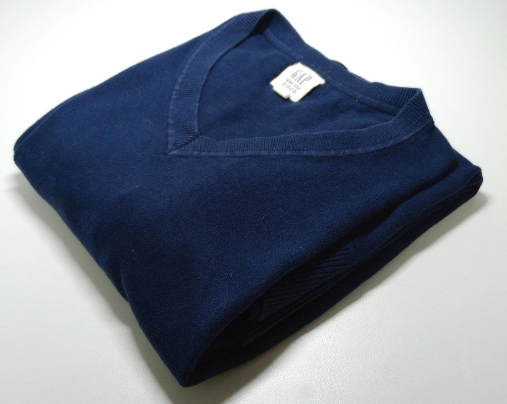 Gap Knit Jumper Men's UK Size L Navy Blue Long Sleeve 100% Cotton V-Neck Sweater