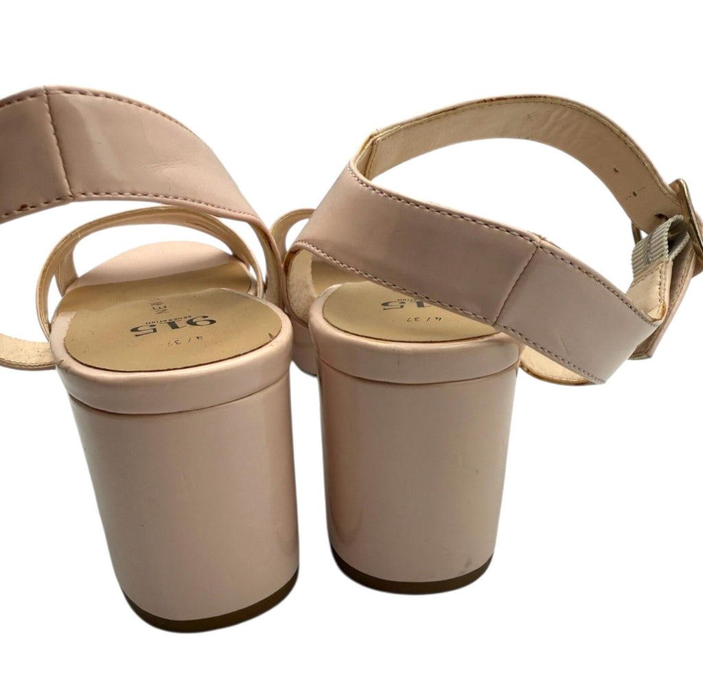 New Look Pink NewLook Open-Toe Sandal Shoes Women's UK Size 4 Block Heel Patent Leather Nude