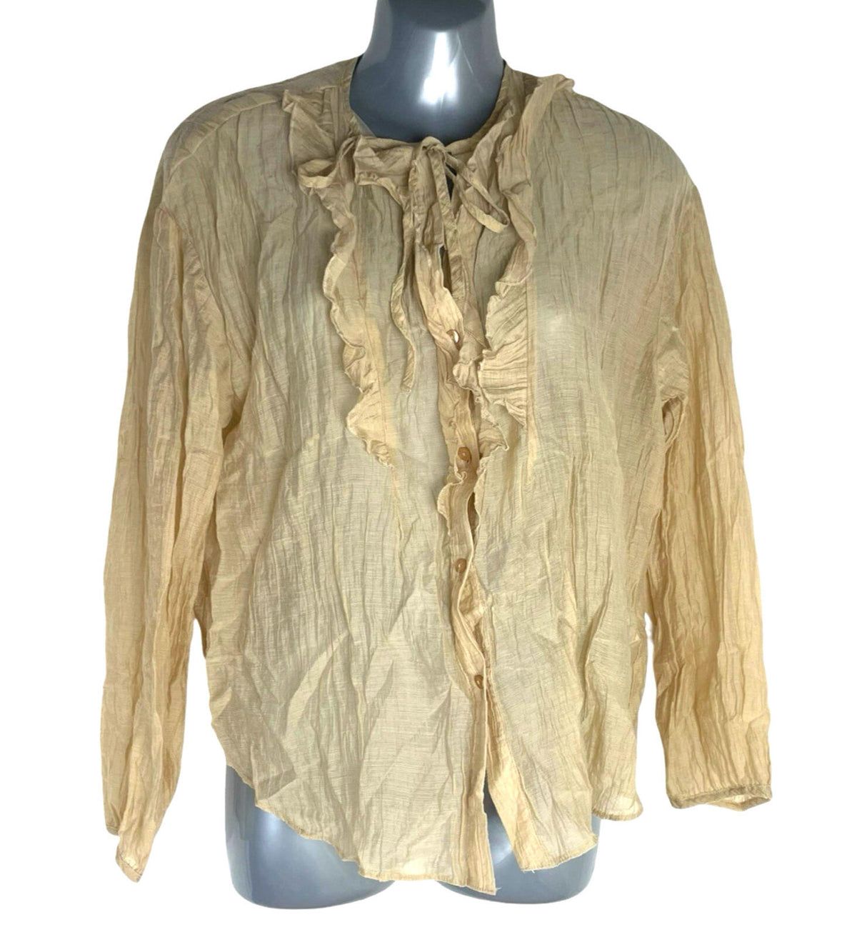 Primark Sheer Shirt Blouse Women’s UK Size S Button Up Crinkle Effect Beige