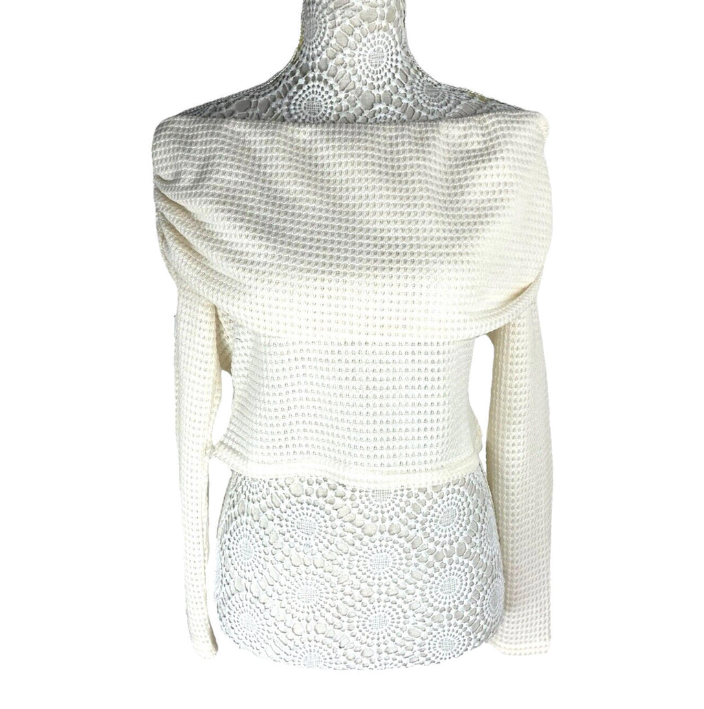 Pretty Little Thing Crop Top Cream Off Shoulder Textured Women's UK Size 16