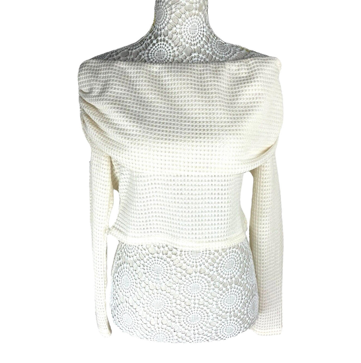 Pretty Little Thing Crop Top Cream Off Shoulder Textured Women's UK Size 16