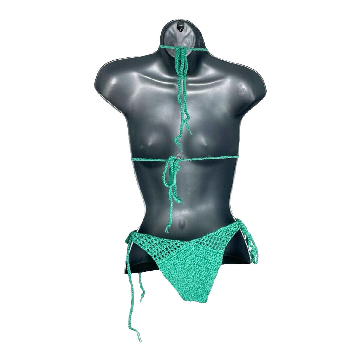 Crochet Bikini Set Women’s UK Size 8 Green Tie Side Triangle Top High Leg
