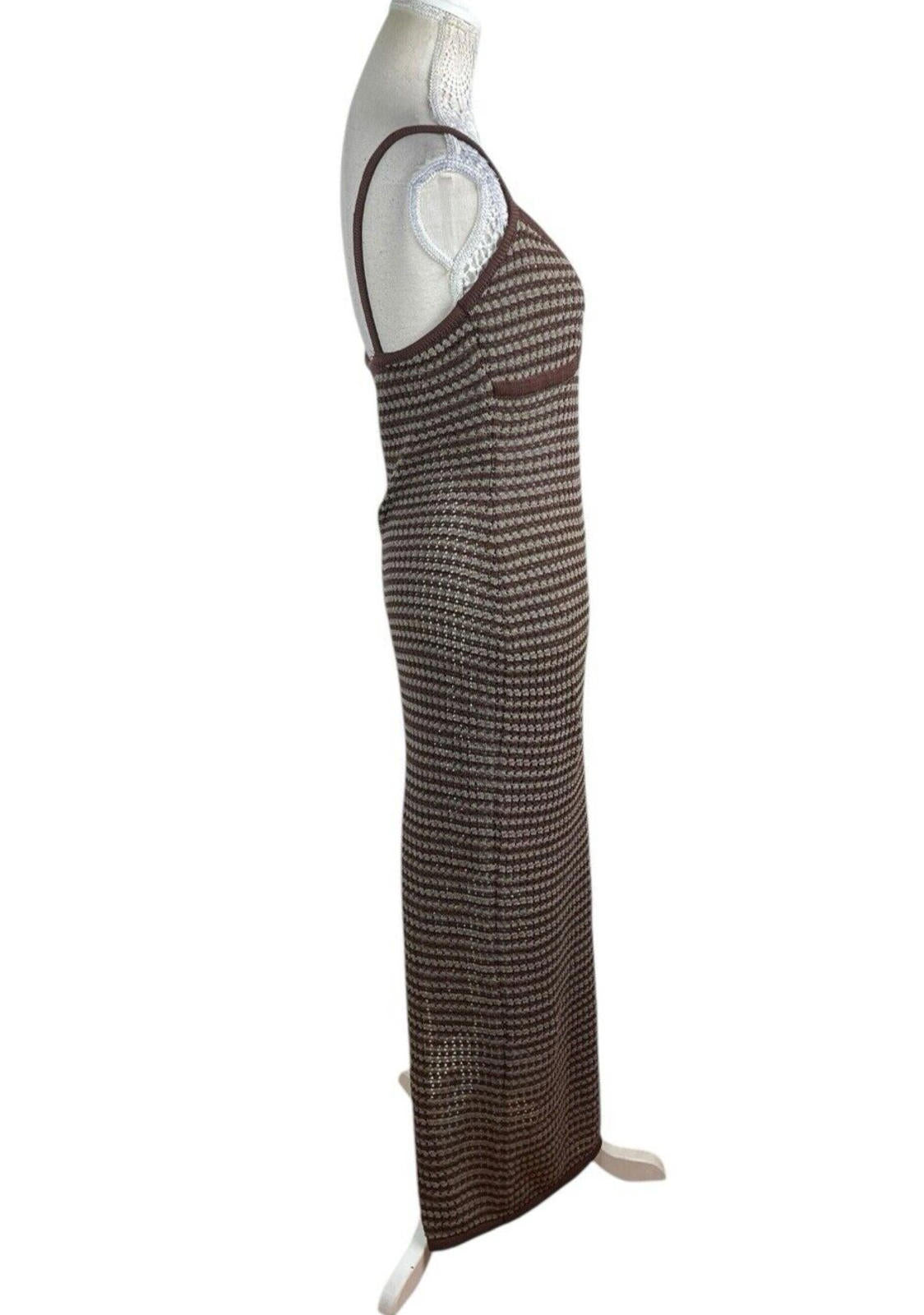 Pretty Little Thing Cupped Knit Maxi Dress Women’s UK Size S Brown Slip-Dress