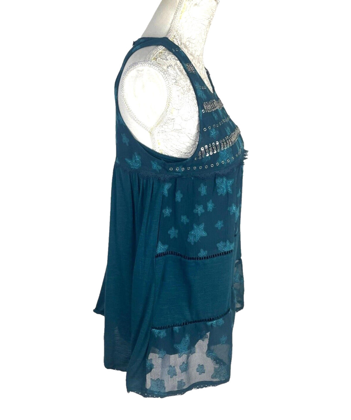 Next Turquoise Next Starscene Tunic Top  Women's UK Size 10 Chiffon Layered Embellished Sparkle