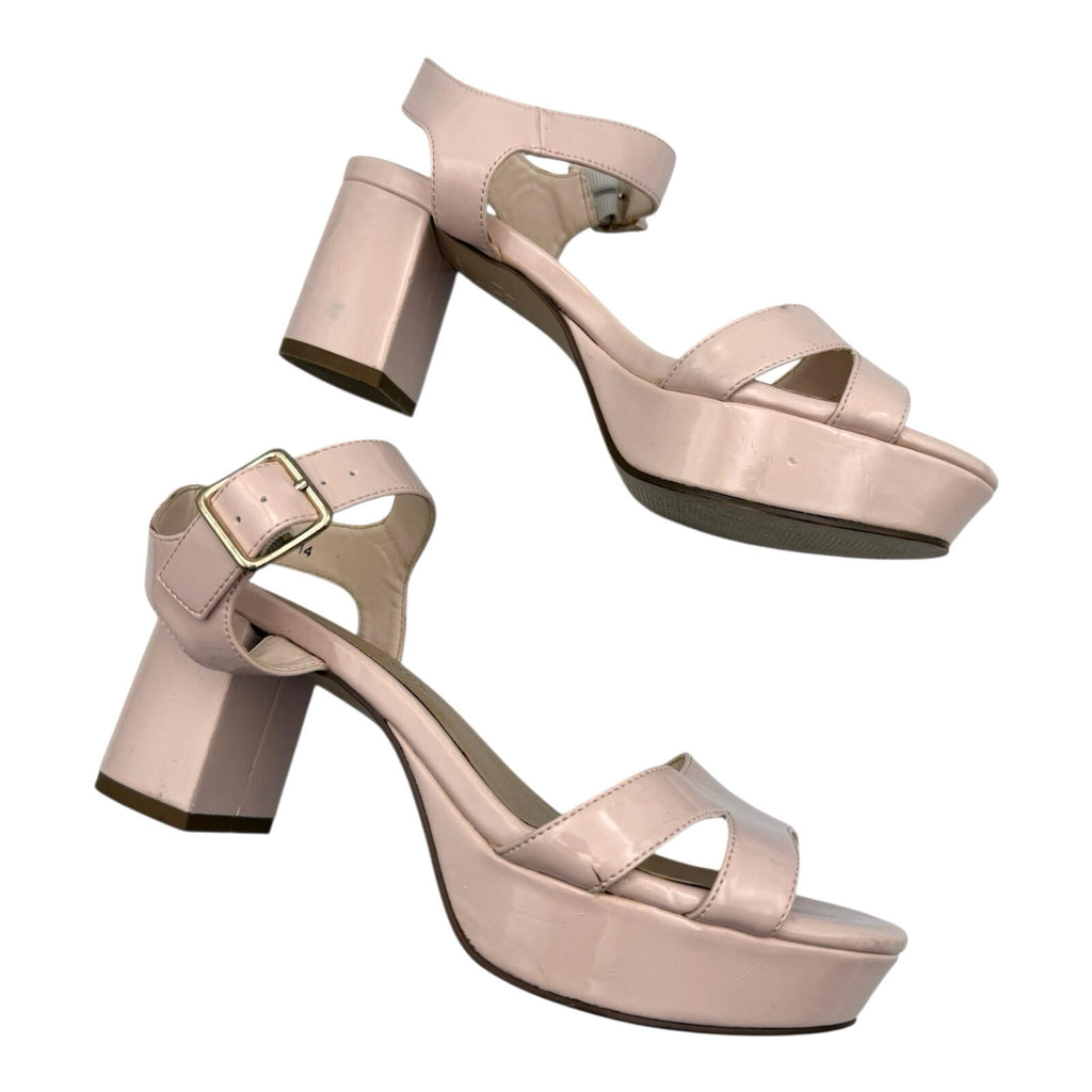 New Look Pink NewLook Open-Toe Sandal Shoes Women's UK Size 4 Block Heel Patent Leather Nude