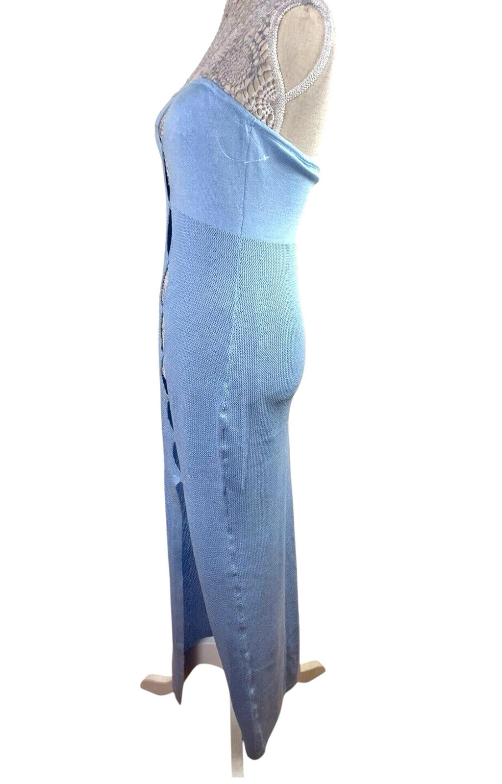 Light Blue Knit Beach Dress Maxi Cut Out Design Women's UK Size 10-12