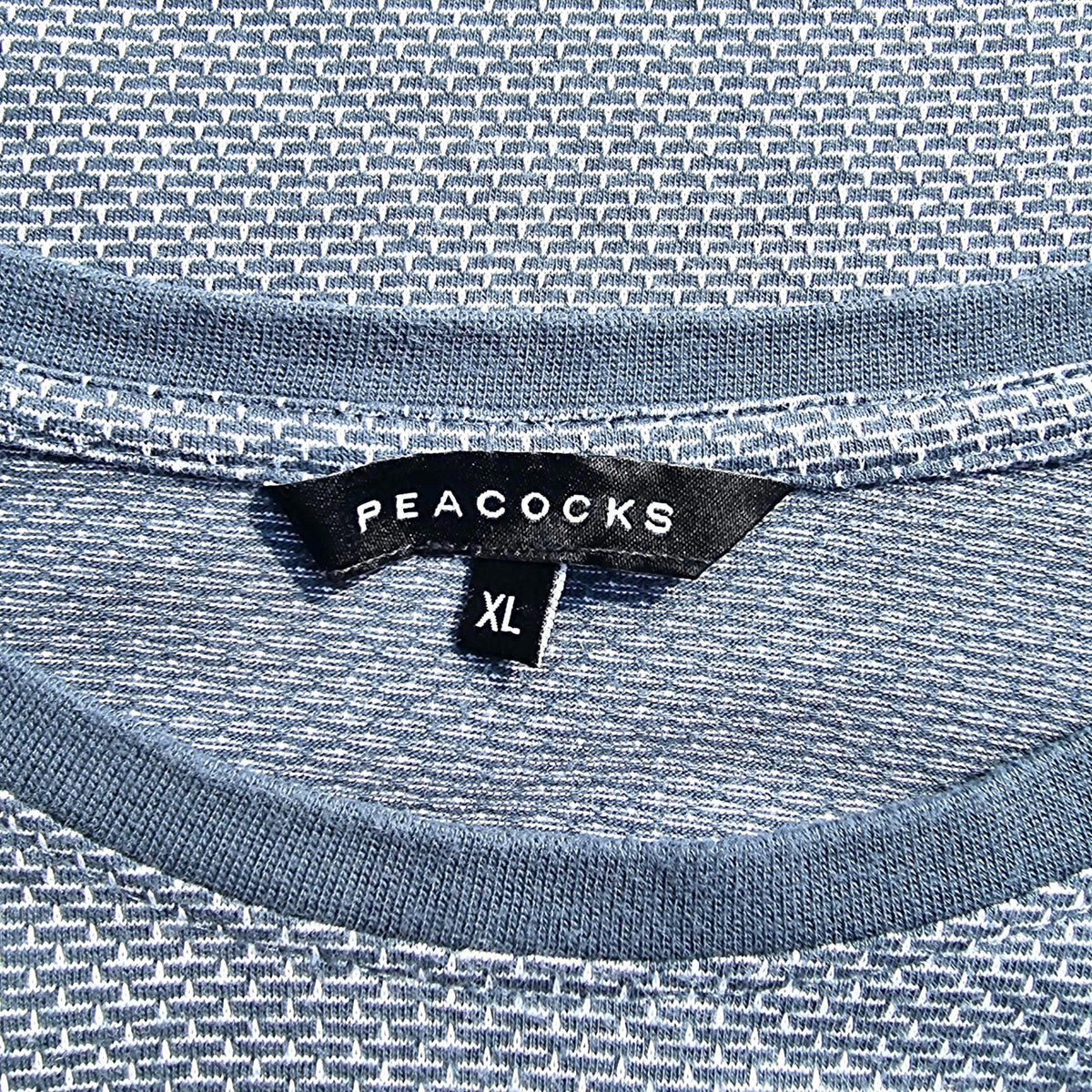 Peacocks Blue Peacocks T-Shirt Men's UK Size XL Blue Geometric Pattern Crew Neck Summer