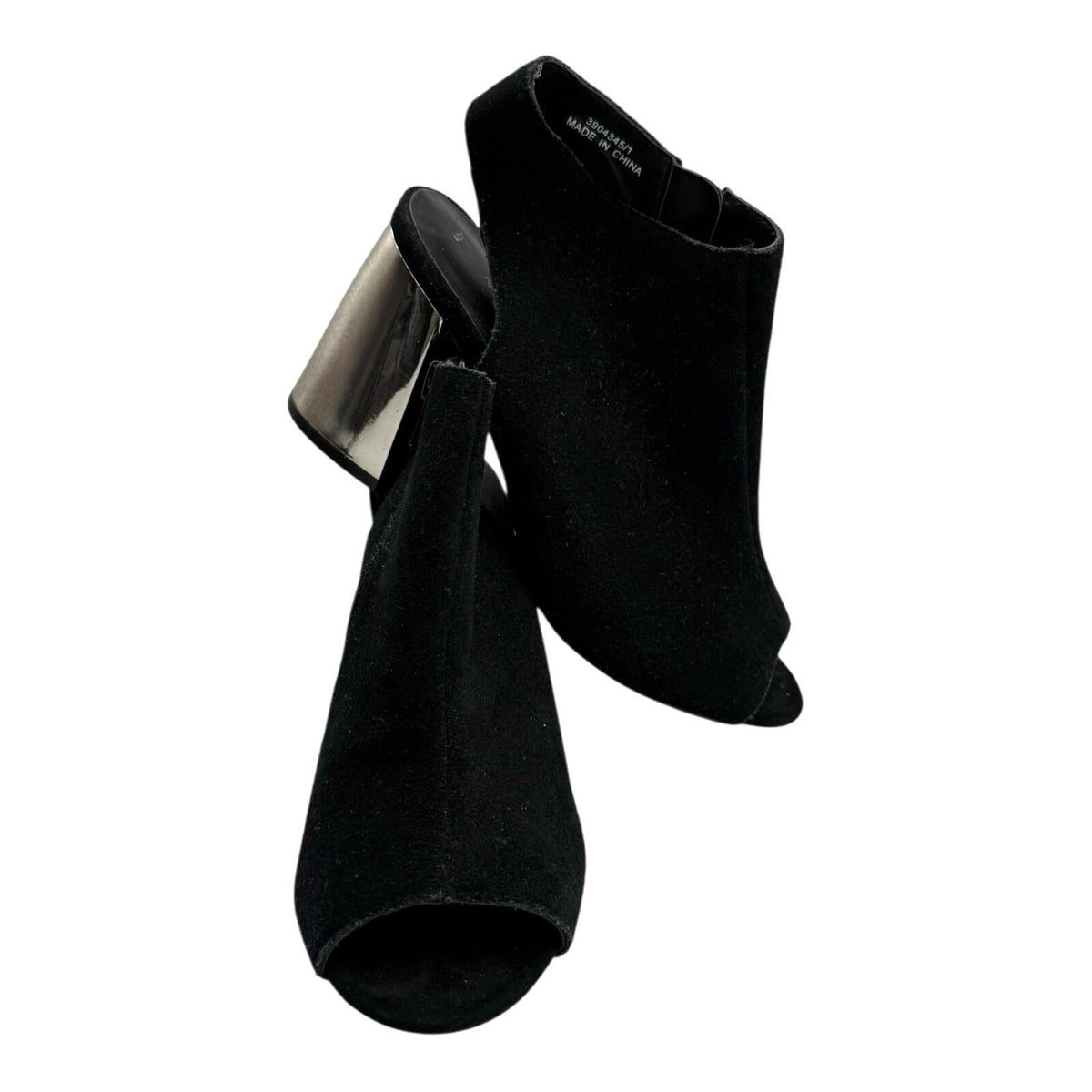 New Look Black NewLook Peep Toe Ankle Boots Women's UK Size Mirrored Silver Block Heel Black
