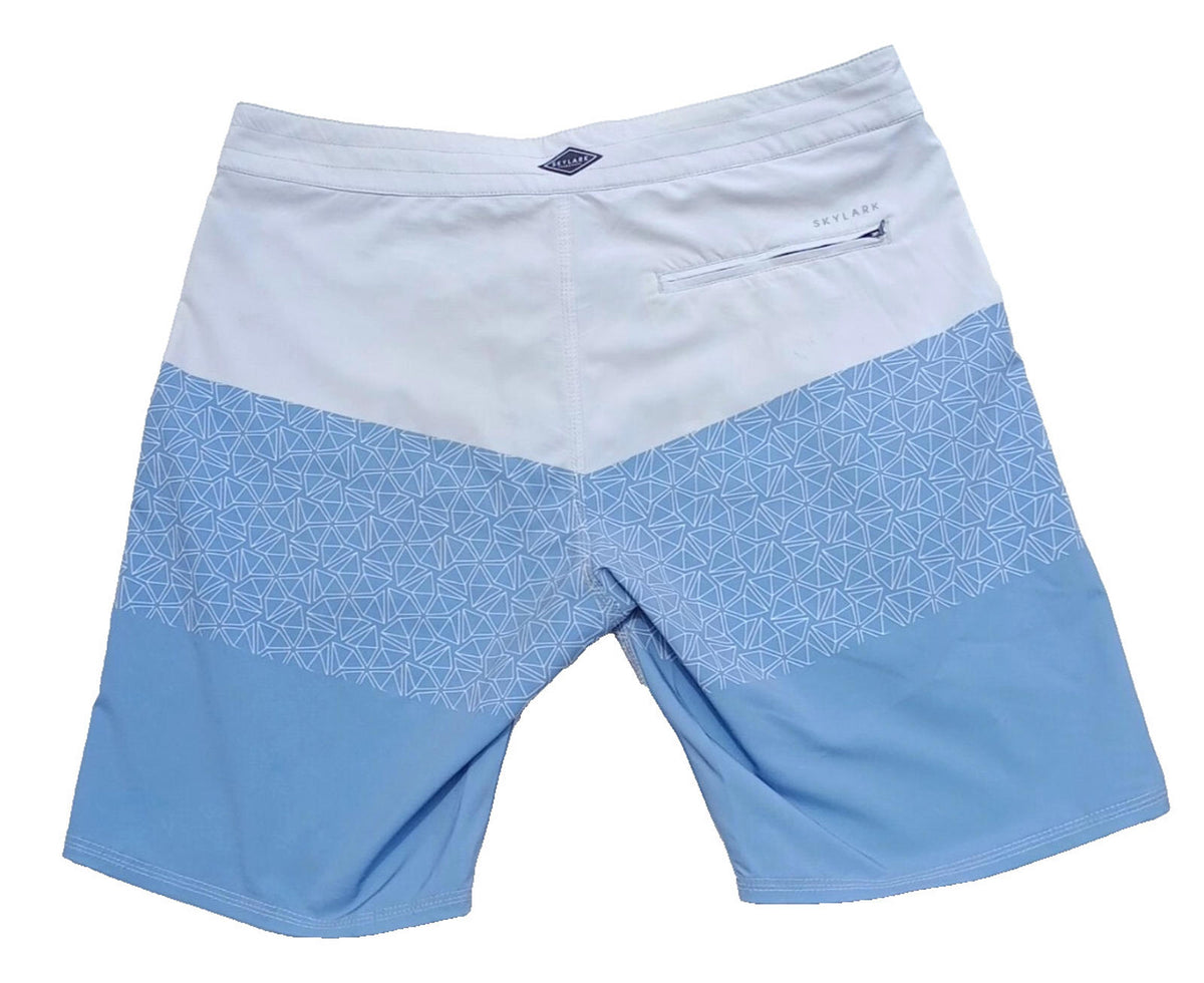 Skylark Swim Shorts Men's UK Size L Beige/Teal Polyester Rich Pockets Drawstring Blue