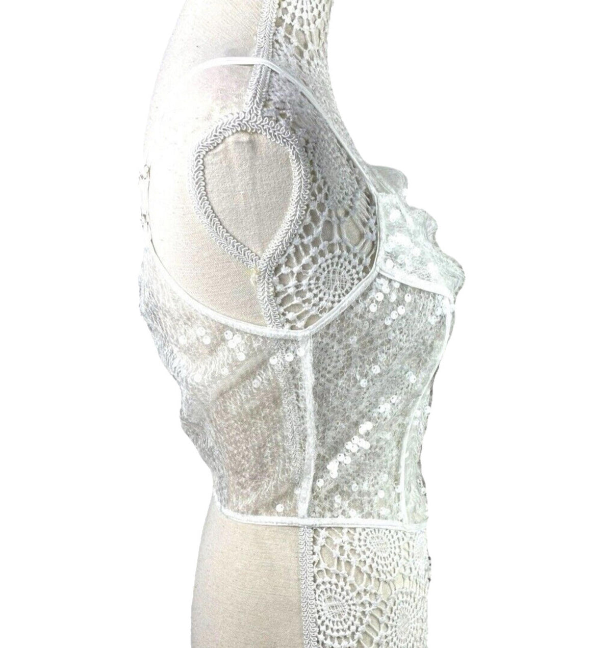 Pretty Little Thing Sheer Sequin One Sleeve Corset Top Women's UK Size 8 Cropped