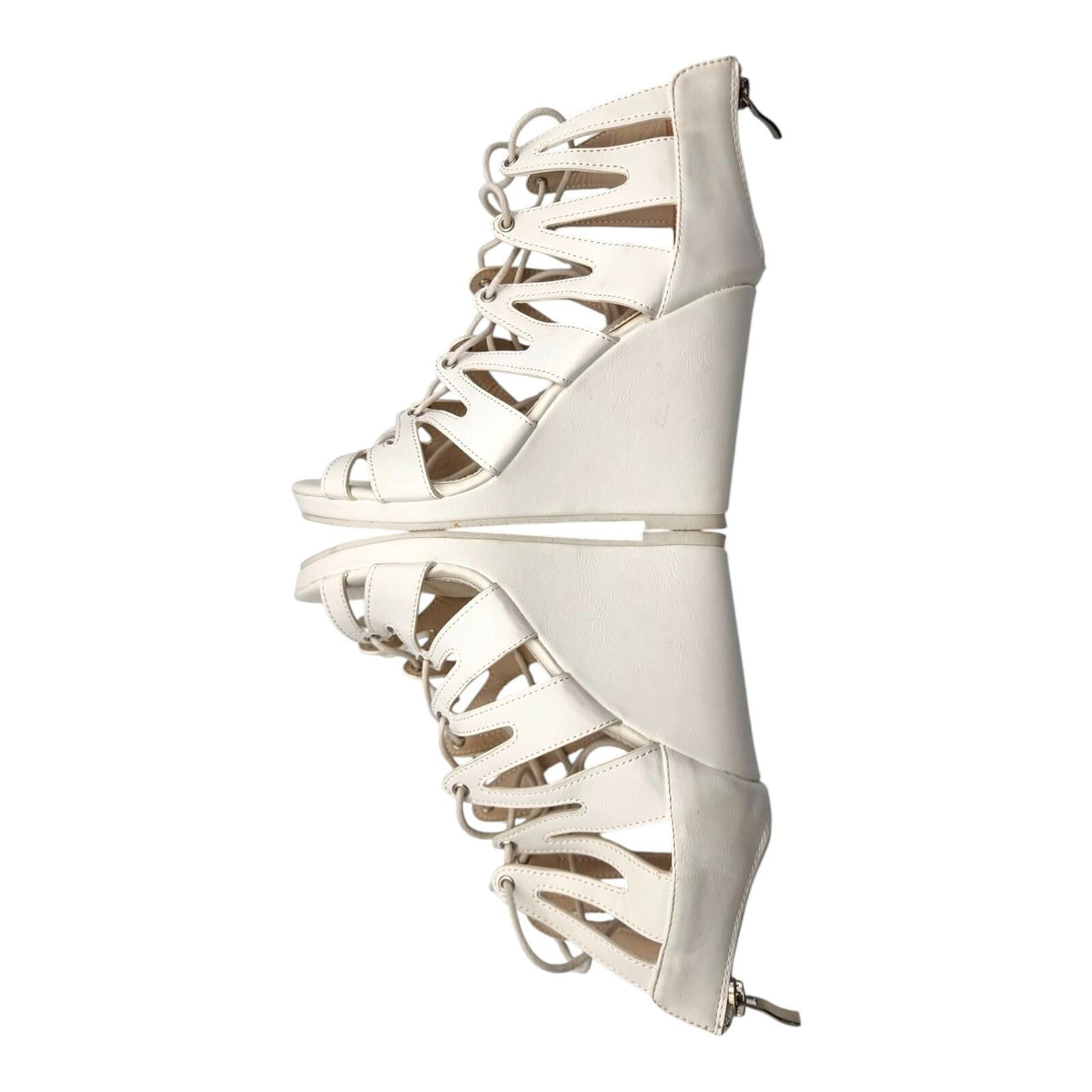 Aspirer Shoes White Aspirer Wedge Shoes Women's UK Size 7 Ankle Strap White Lace Up Faux Leather