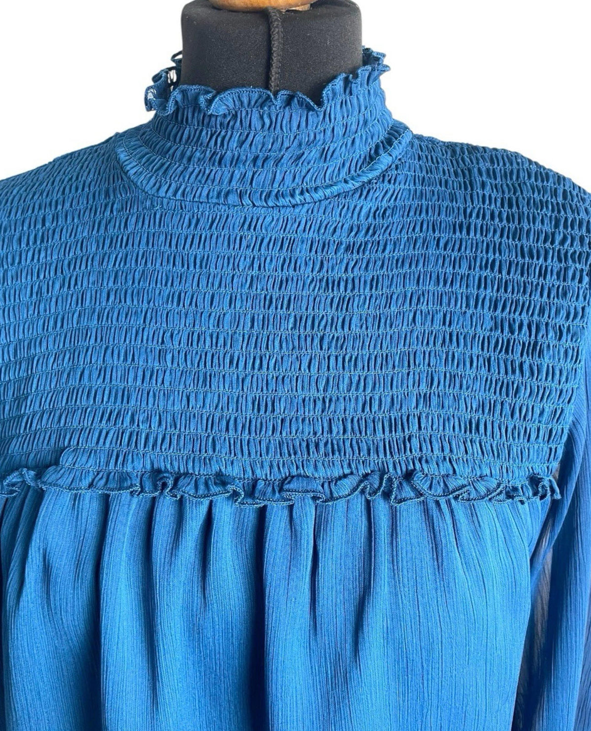 Laundry Shelli Segal Blue Laundry By Shelli Segal Blue High Neck Chiffon Top Women's UK Size XS
