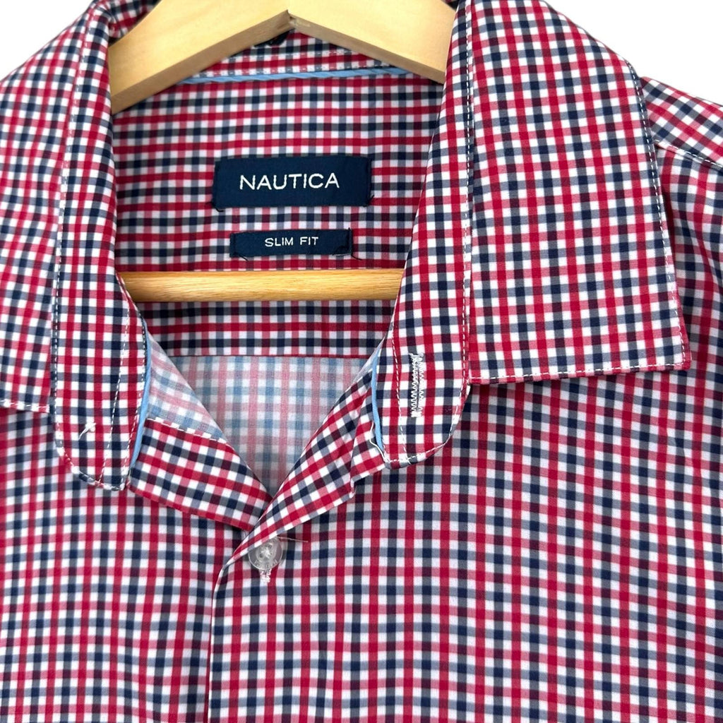 Nautica Button Up Plaid Shirt Men's UK Size L Slim Fit Long Sleeve Pockets