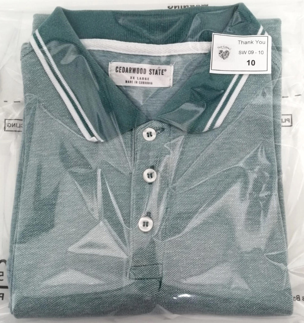 Cedar Wood State Turquoise Polo Shirt Men's Size 2XL Teal Blue Embroidered Logo 100% Cotton