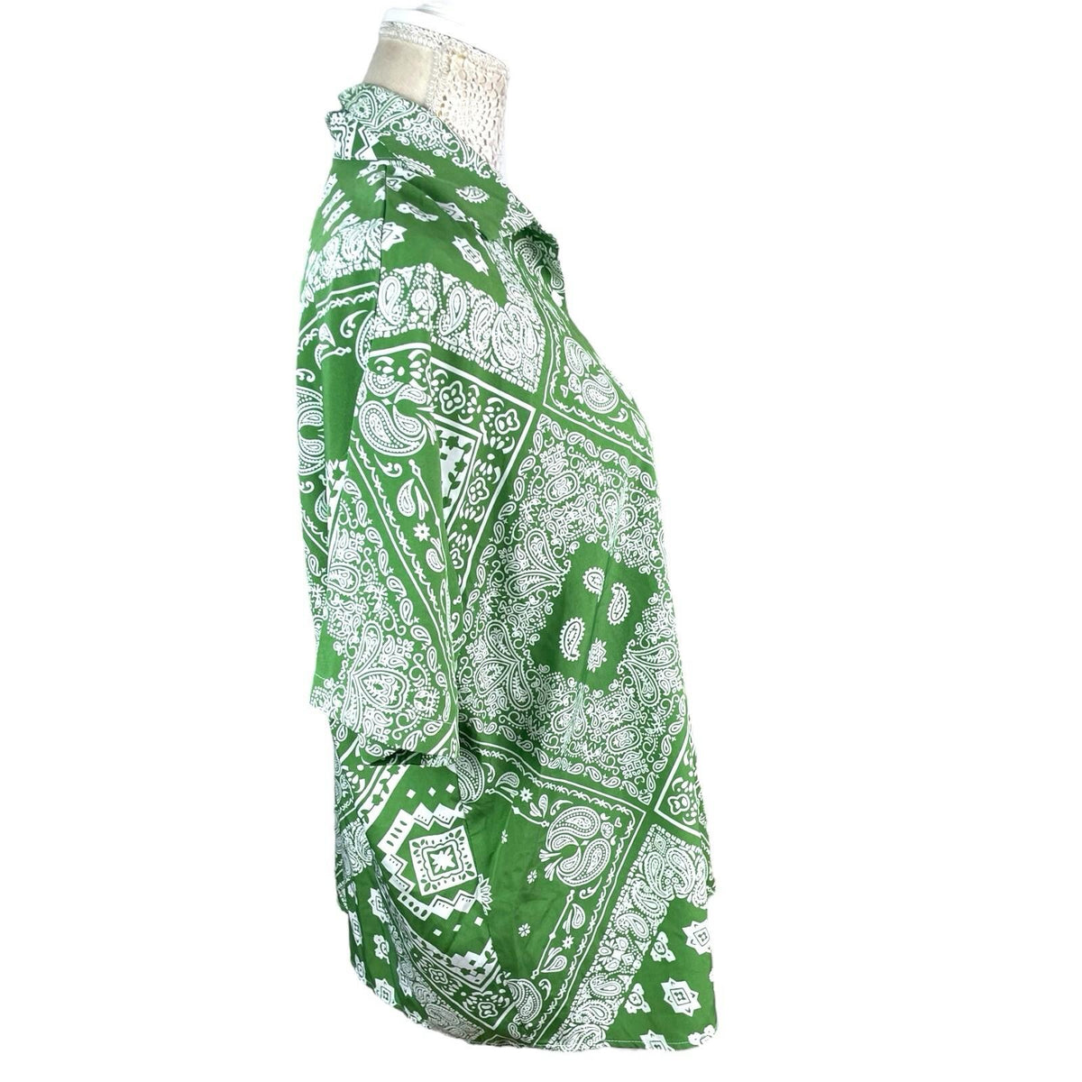 Shein Green & White Paisley Print Shirt Blouse Women's UK Size M