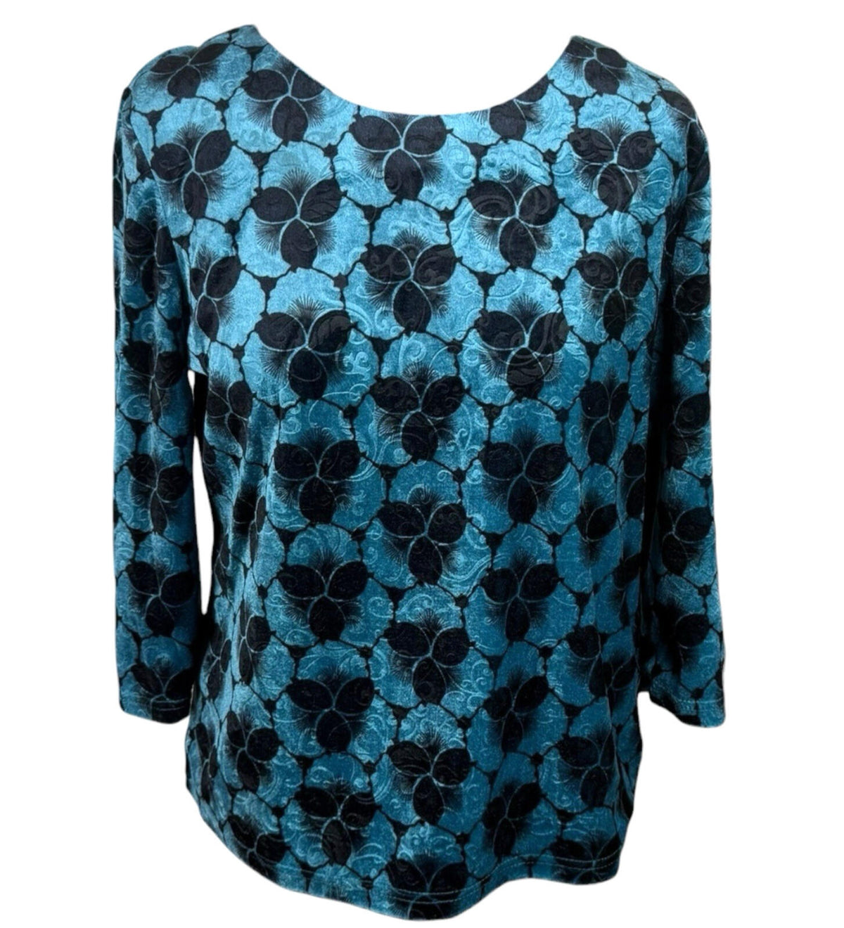 Honor Milburn Black Honor Milburn Velour Top Women's UK Size 12 Floral Velour Blue Black